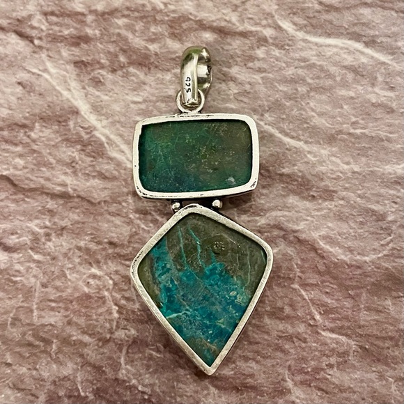 Chrysocolla Sterling Silver Overlay Pendant 925 - Picture 4 of 5